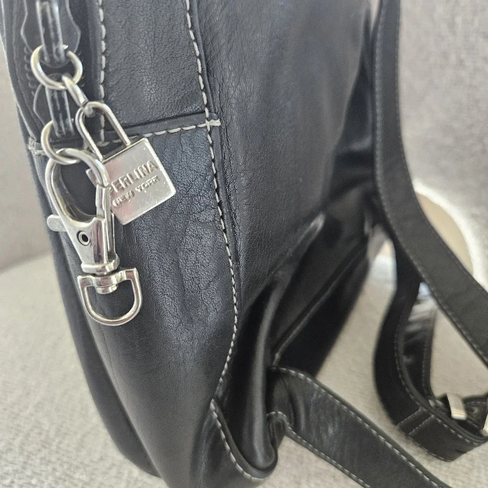 Leather Backpack Women's Perlina Purse Buckle Straps Travel Organizer Black